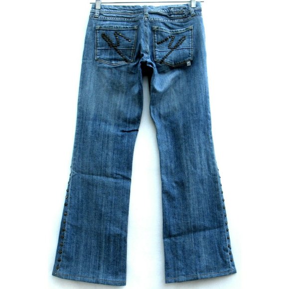 Yank Jeans Wide Leg Bootcut Medium Wash 29 x 30 Studded Stretch Sz 28 (tag) - Picture 1 of 12